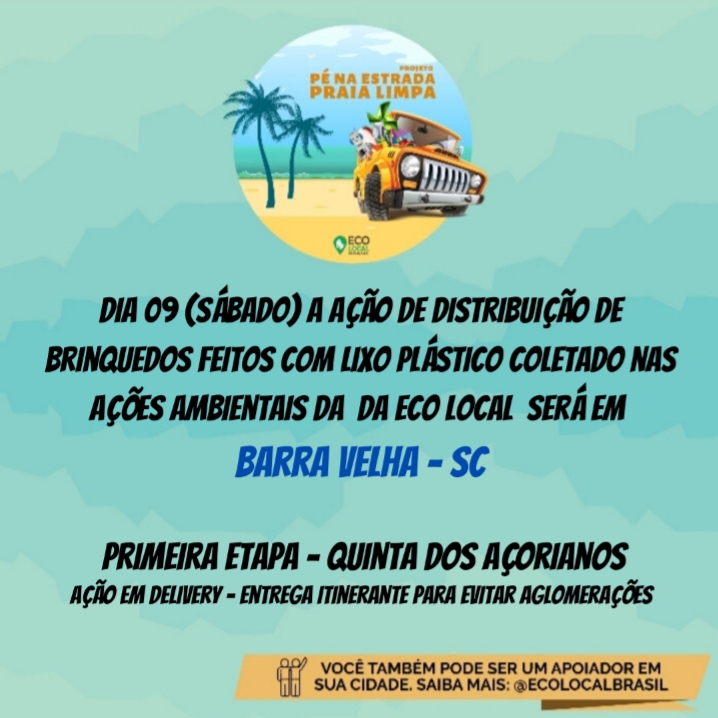 Eco Local Brasil vai distribuir brinquedos produzidos com lixos plásticos coletados nas ações ambientais em Barra Velha