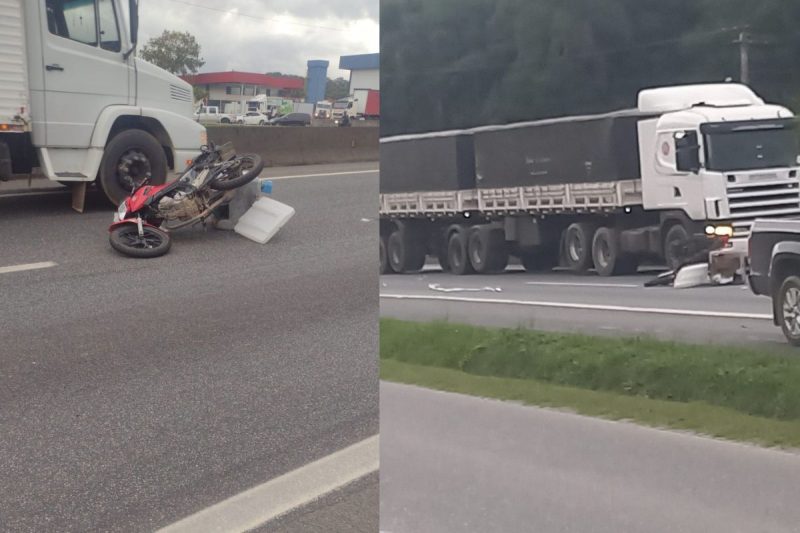 Motociclista morre esmagado por caminhão na BR-101 em Joinville