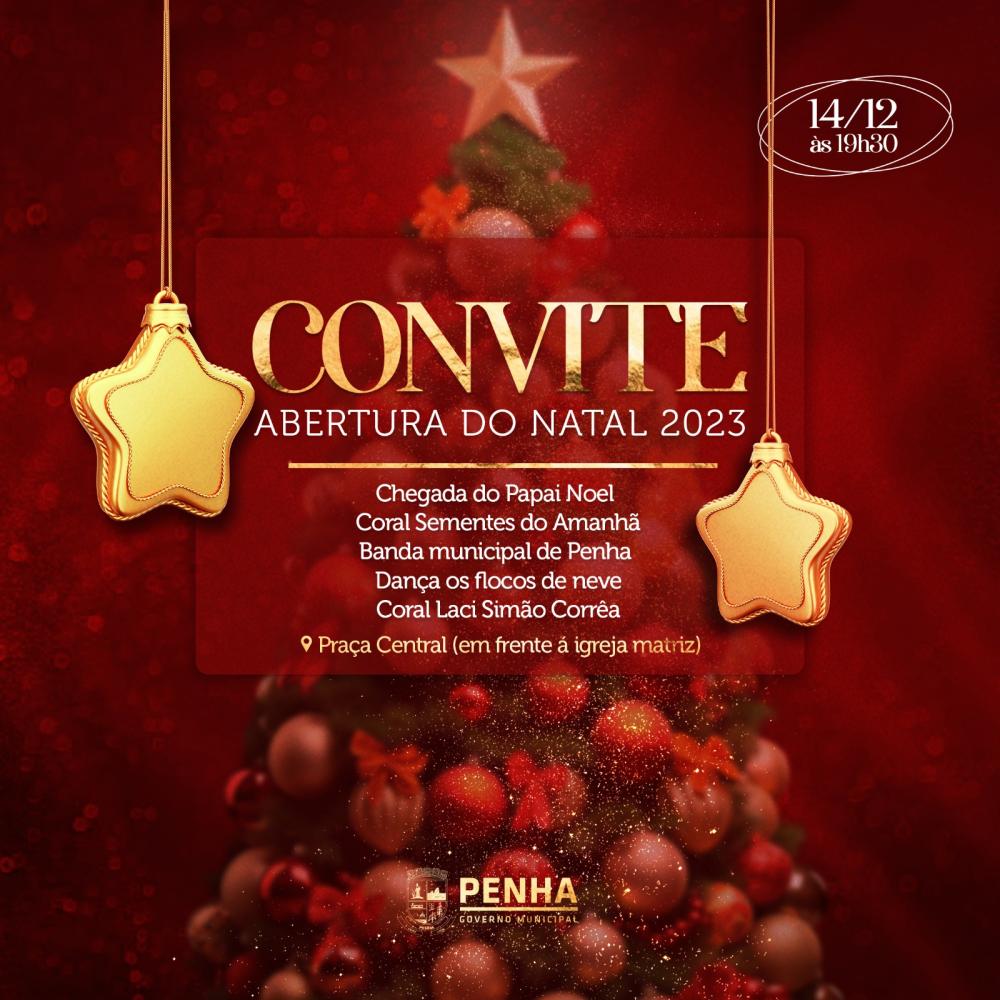 Abertura do Natal de Penha será nesta quinta-feira, dia 14, na Praça da Igreja Matriz