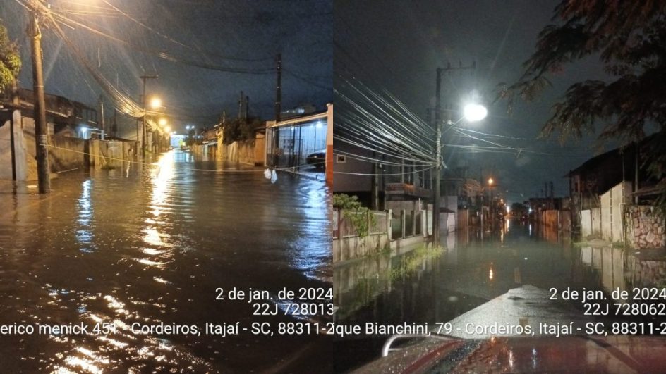 Temporal atinge Itajaí e deixa ruas alagadas
