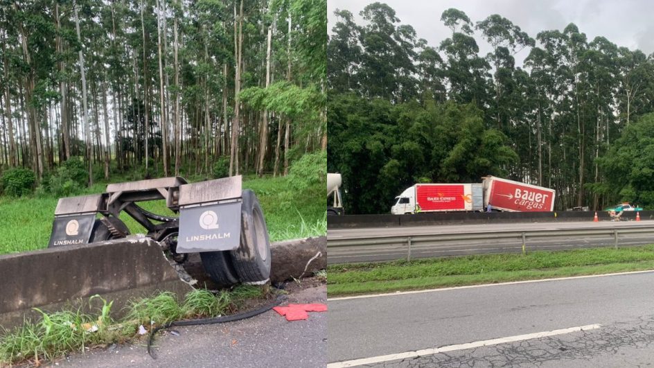 Acidente entre carretas espalha carga de remédios na BR-101 e causa filas em Itajaí