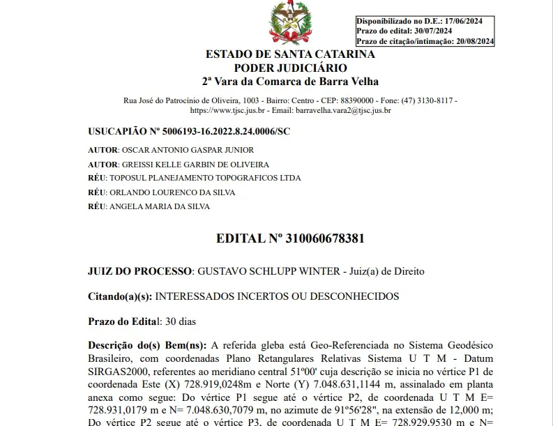 ESTADO DE SANTA CATARINA PODER JUDICIÁRIO