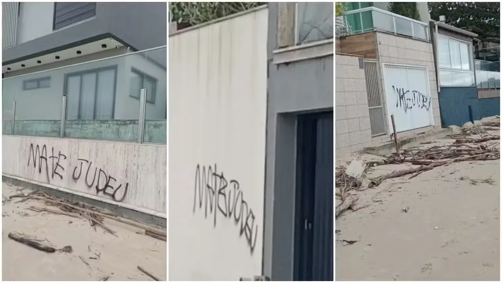 Investigado por pichar frases contra judeus em muros de casas à beira-mar em Bombinhas tem celular apreendido