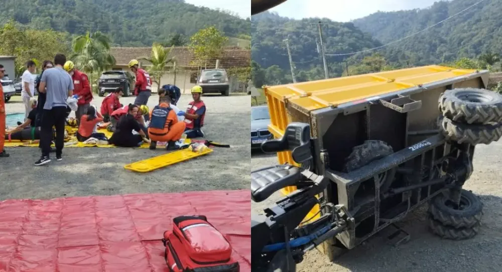 Carretinha de trator tomba com crianças e mulher grávida durante passeio em hotel em Pomerode