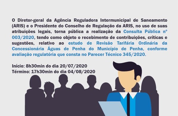 Penha: ARIS faz consulta púbica online para discutir revisão da tarifa da água