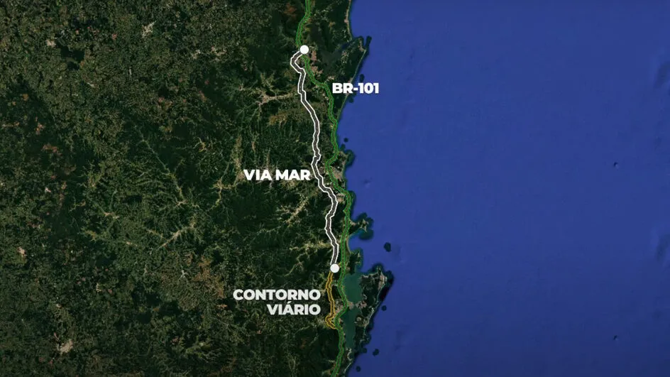 Com viadutos, pontes e túnel, nova rodovia paralela à BR-101 em SC terá 145 quilômetros