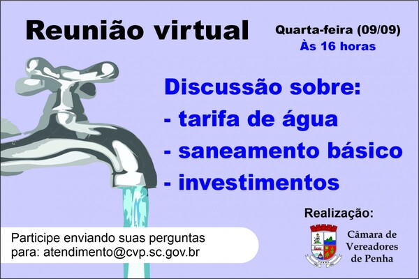 Penha: Câmara de Vereadores promove amanhã reunião para discutir revisão na tarifa de água e investimentos em saneamento básico