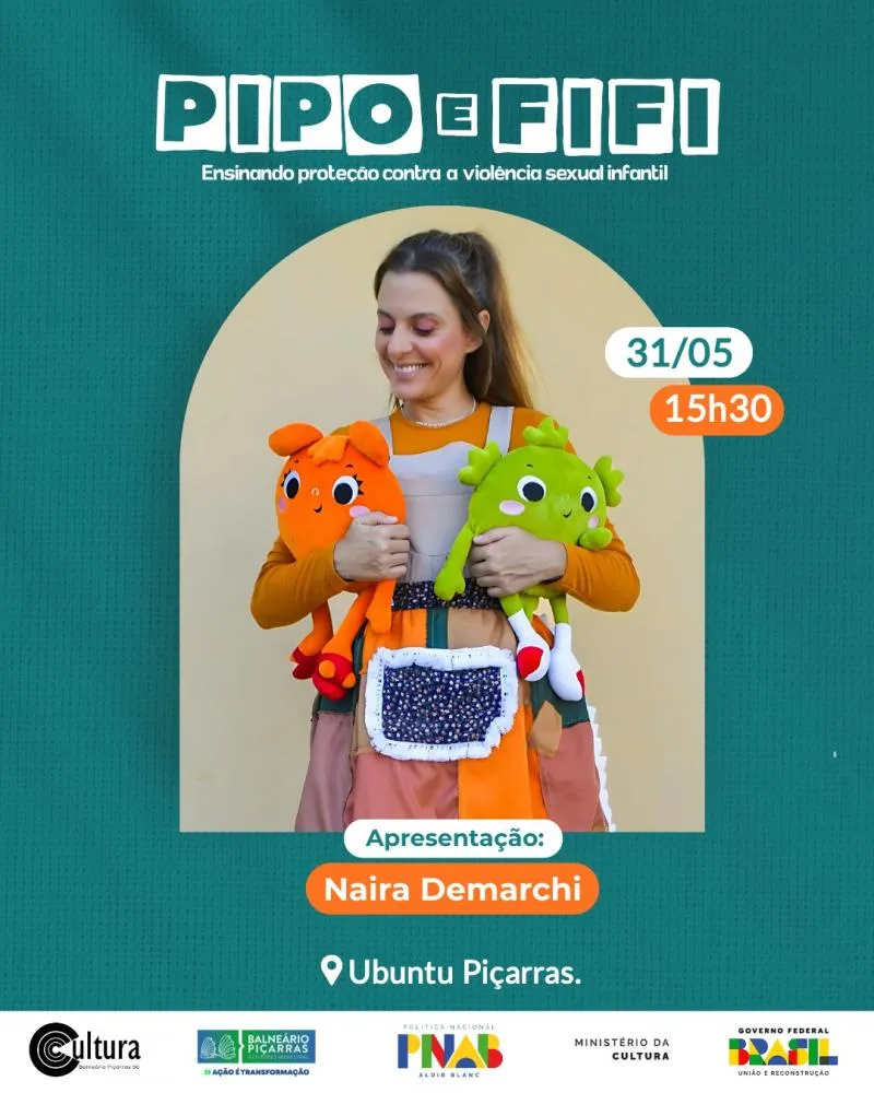 Espetáculo teatral do “Pipo e Fifi” irá percorrer Balneário Piçarras durante a campanha Maio Laranja