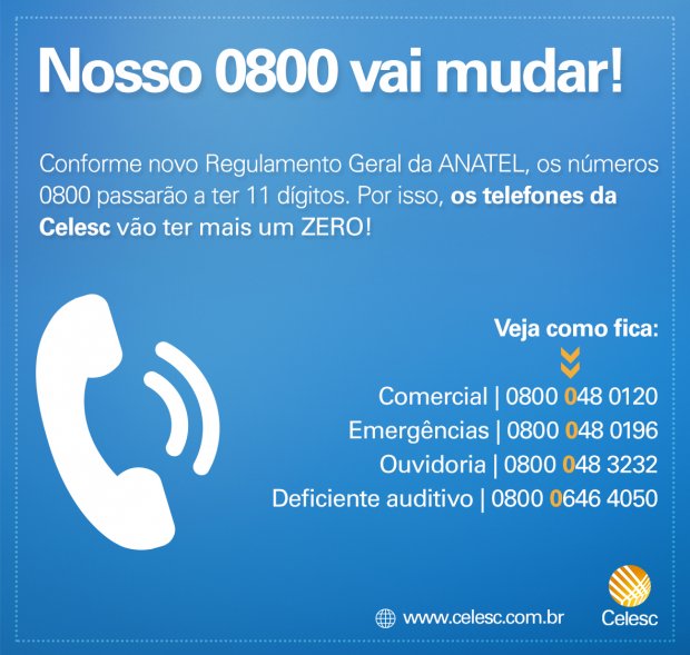 Celesc reforça comunicado sobre mudança dos números do teleatendimento
