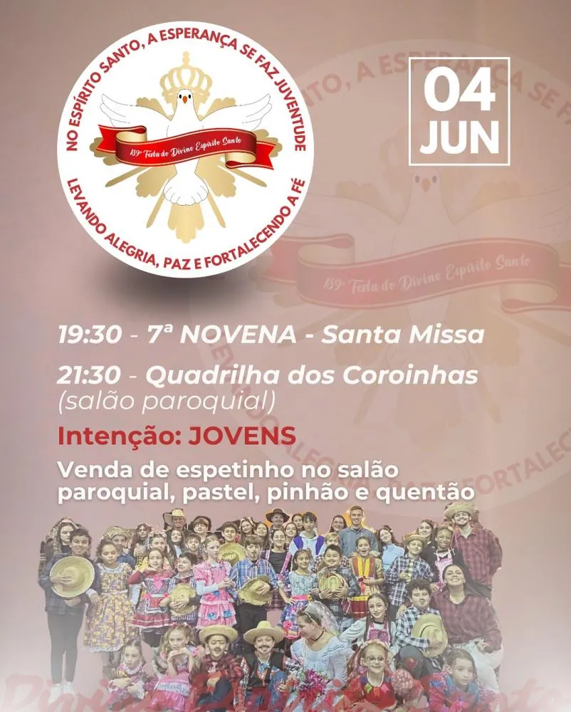 Segue hoje o novenário da 189ª Festa do Divino Espírito Santo de Penha