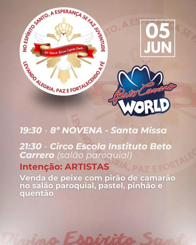 Segue hoje o novenário da 189ª Festa do Divino Espírito Santo de Penha