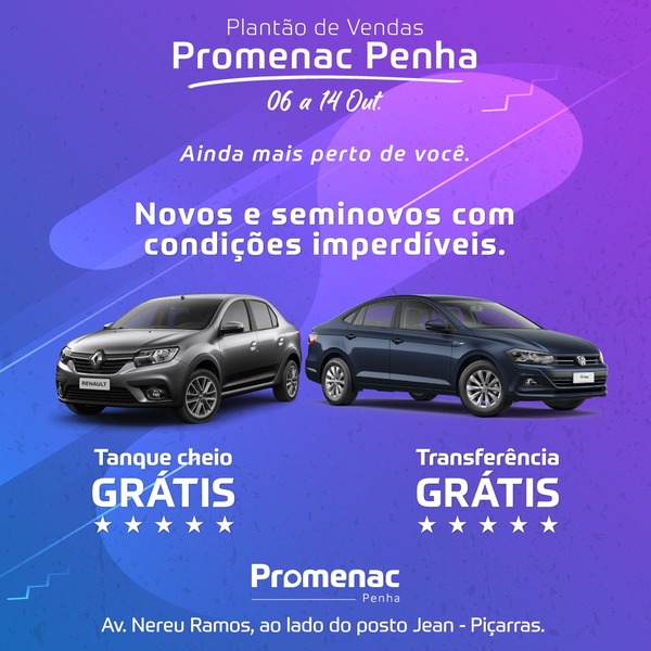 Promenac Penha promove Feirão de veículos novos e usados no bairro Itacolomi em Balneário Piçarras