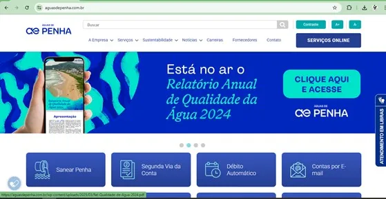 Site da Águas de Penha traz informações e serviços importantes sobre a concessionária