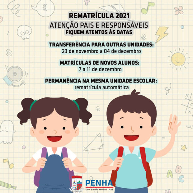 Secretaria de Educação de Penha anuncia abertura de inscrições para rematrículas e matrículas
