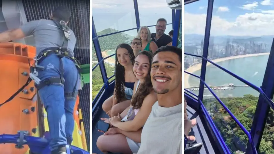 Falha deixa turistas presos por horas no alto de torre Super Gyro em Balneário Camboriú