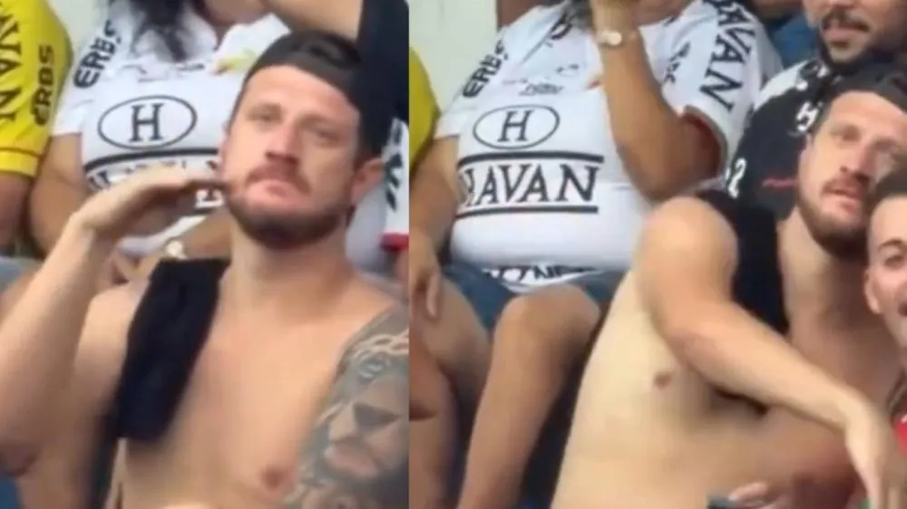 Torcedor do Brusque faz gesto de ‘avião caindo’ em jogo contra a Chapecoense pelo Catarinão