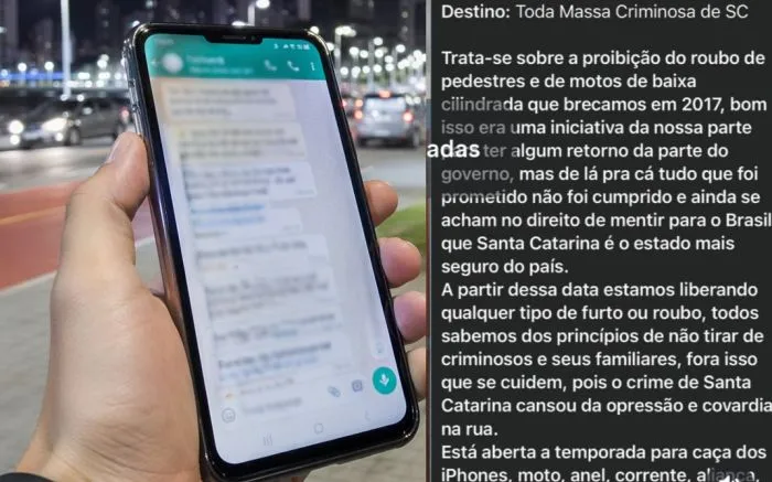 Suposta mensagem sobre “salve” da facção criminosa PGC espalha medo em SC