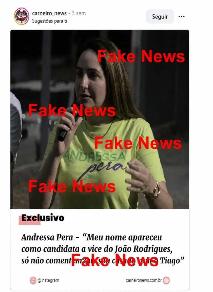 É Fake News manchete compartilhada nas últimas 24 horas de entrevista de Andressa Pera ao Portal Carneiro News