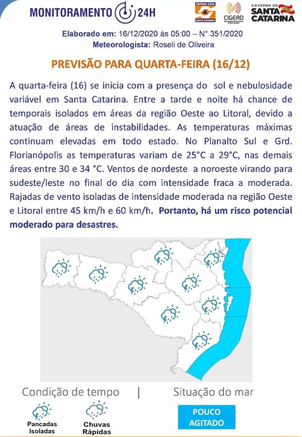 Previsão do tempo para 16.12 - (Quarta-feira)