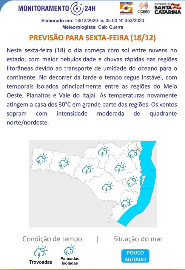 Previsão do tempo para 18.12 - (Sexta-feira)