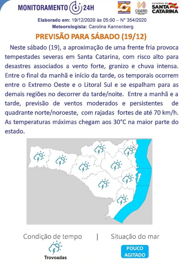 Previsão do tempo para 19.12 - (sábado)