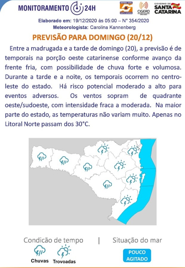 Previsão do tempo para 20.12 - (Domingo)