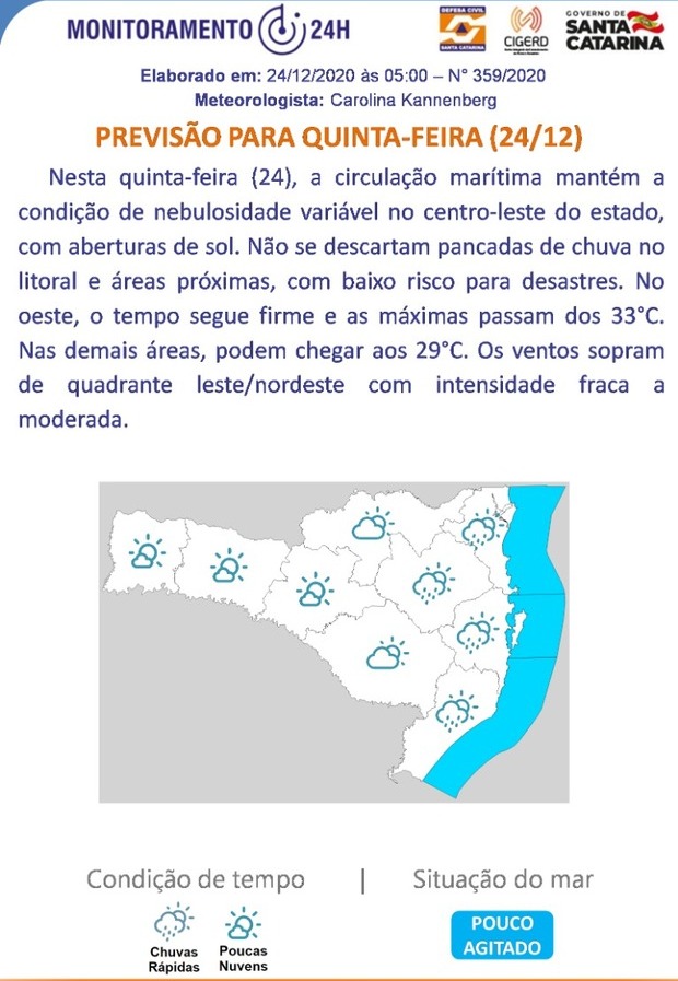 Previsão do Tempo para 24.12 (Quinta-feira)