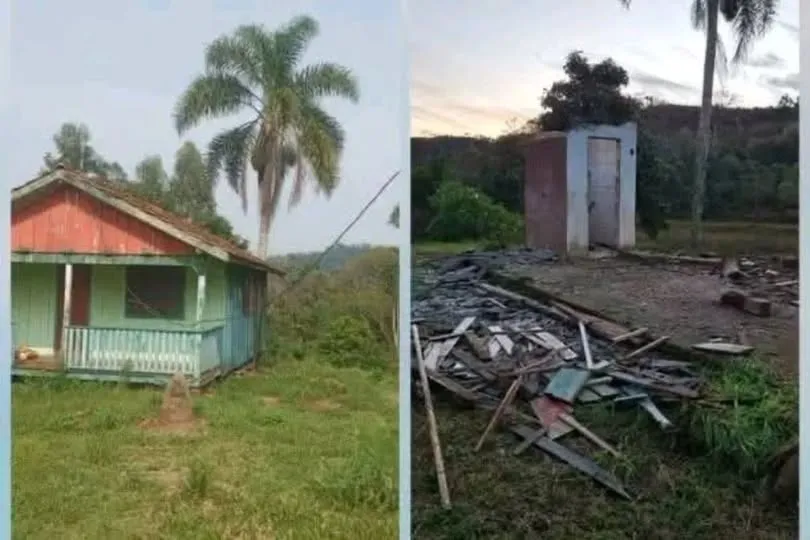 Ladrões desmontam e furtam casa de madeira e deixam apenas o banheiro em Porto União