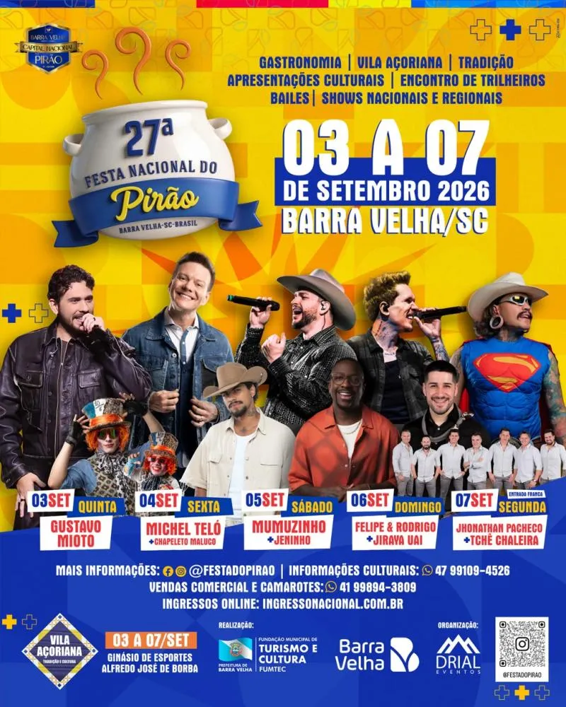 Barra Velha divulga oficialmente a programação da 27ª Festa Nacional do Pirão