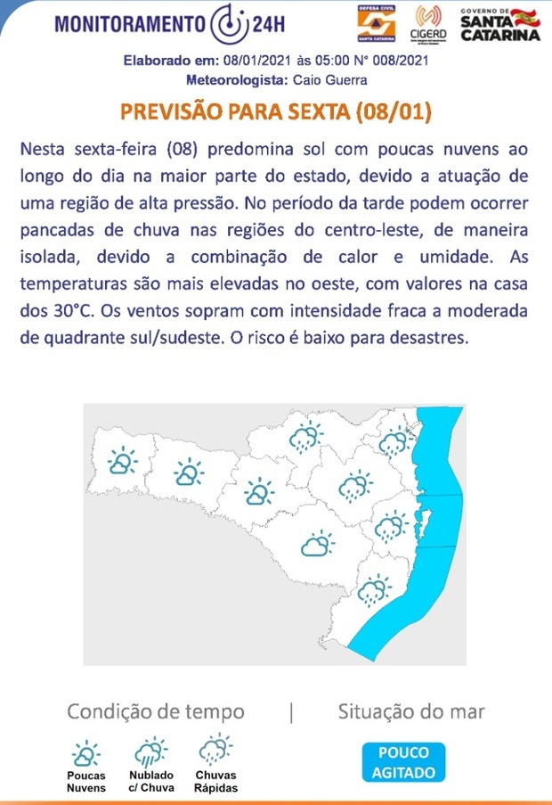 Boletim do Tempo para 08.01 - (Sexta-feira)