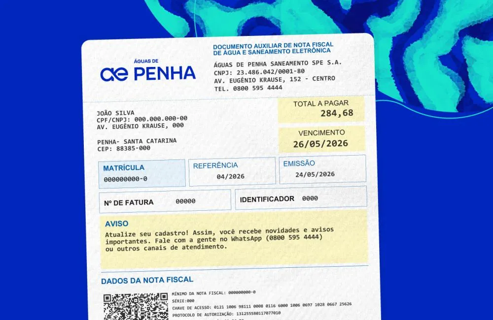 Segunda via da fatura pode ser acessada pelos canais digitais da Águas de Penha