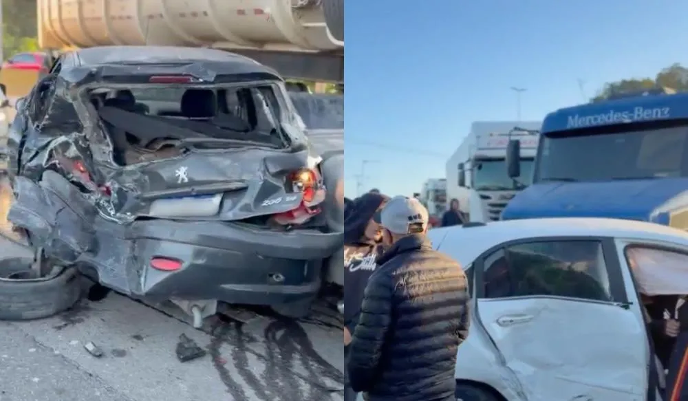 Dois acidentes em sete minutos travam e deixam o trânsito lento na BR-101 em Penha