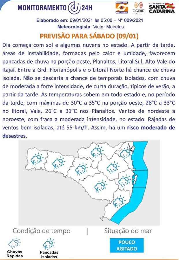 Previsão do Tempo para 09.01 (Sábado)