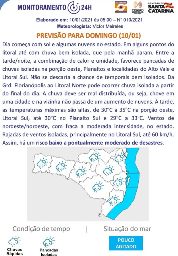 Previsão do tempo para 10.01 (Domingo)