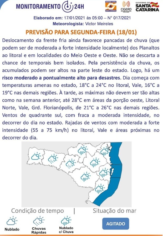 Previsão do tempo para 18.01 (Segunda-feira)