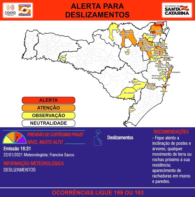 Previsão do Tempo: Condição de tempo instável predomina no final de semana em SC
