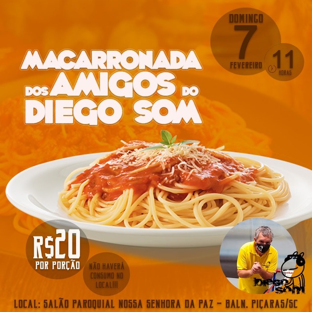 Abraço Solidário: Amigos promovem “Macarronada” para custear tratamento médico do Diego Som
