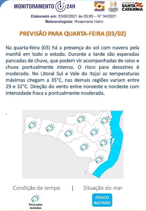 Previsão do Tempo para 03.02 (Quarta-feira)