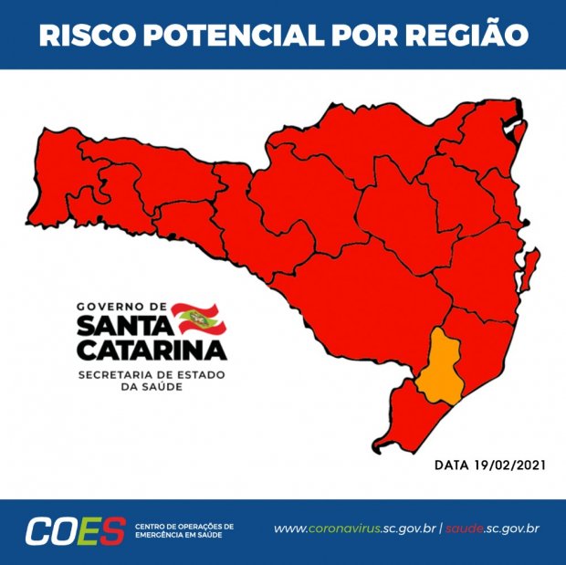 Boletim Coronavírus: Matriz de Risco atualizada aponta 15 regiões em estado gravíssimo em SC
