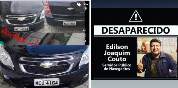 Corpo encontrado dentro de veículo no Rio Piçarras pode ser do navegantino Edilson Joaquim Couto desaparecido desde 20 de janeiro