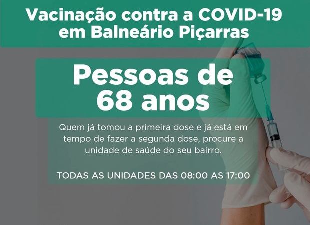 Boletim Coronavírus: Balneário Piçarras inicia vacinação em idosos de 68 anos a partir de amanhã