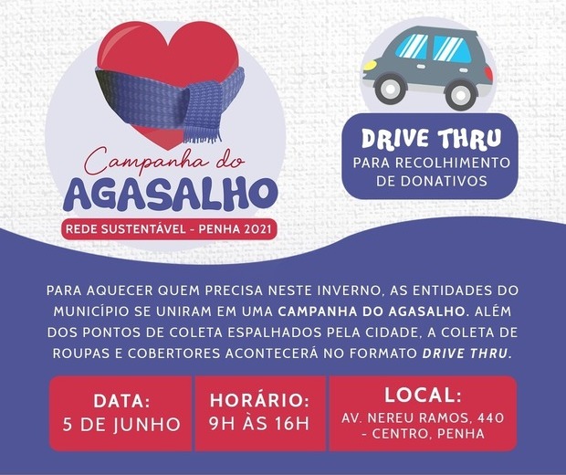 Rede Sustentável: Penha terá drive-thru da Campanha do Agasalho neste sábado