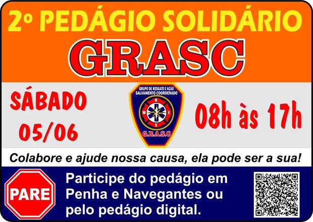 Penha:Grupo de Resgate e Ação de Salvamento Coordenado promove amanhã o 2º Pedágio Solidário