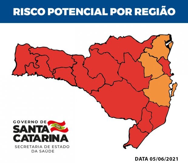 Boletim Coronavírus: Matriz de risco aponta 13 regiões em risco gravíssimo e outras três em situação grave em SC