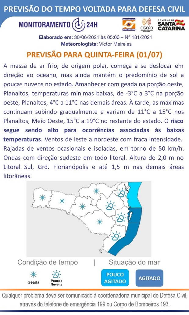 Previsão do Tempo para amanhã - 01.07.2021