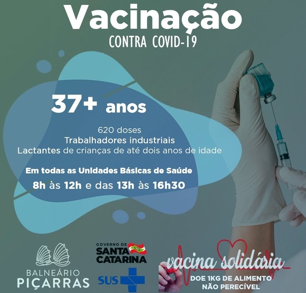Balneário Piçarras inicia vacinação contra a Covid-19 para pessoas a partir de 37 anos