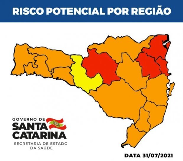 Boletim Coronavírus: Matriz aponta uma região em risco alto e 11 em situação grave e quatro em risco gravíssimo em SC