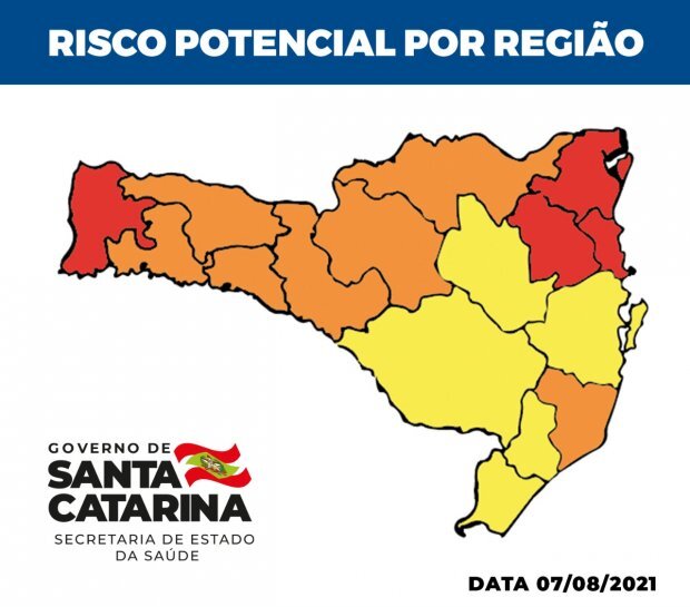 Boletim Coronavírus: Matriz de risco aponta cinco regiões com Risco Alto para Covid-19 em SC