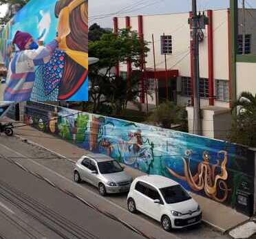 Penha: Muro da Escola Manoel Henrique de Assis tem desenhos inspirados em frases criadas pelos alunos