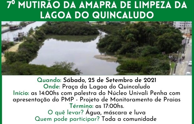 Penha: Amapra promove neste sábado (25) o 7º Mutirão de Limpeza da Lagoa do Quinca Ludo